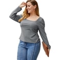 thumbnail image 1 of Women's Basic Square Neck Crop Knit Blouse Long Sleeve Solid Casual T-Shirt Top, 1 of 7