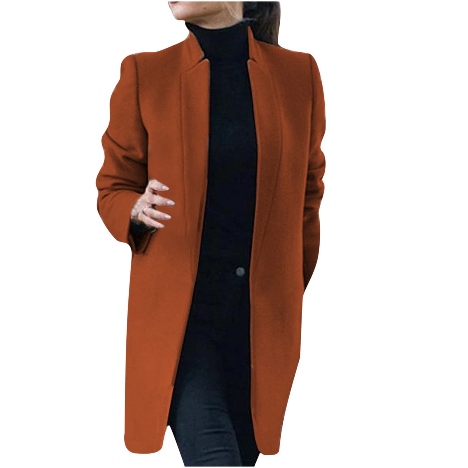 Women's Basic Stand Collar Slim Fit Jacket Pea Coat Notched