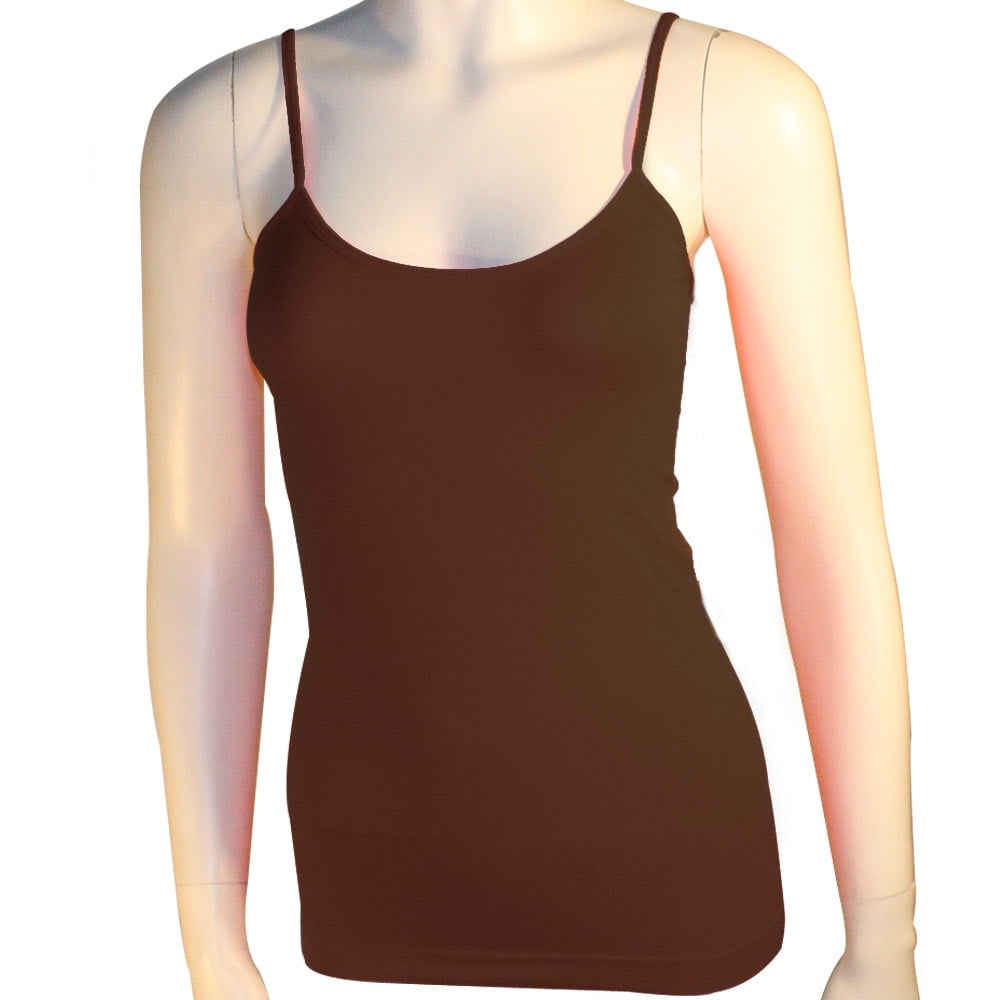 Women's Basic Stretch Camisole Tank Top Spaghetti Strap Long Plain Cami Brown - Walmart.com