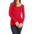 thumbnail image 1 of Women's Basic Stretch Pull On Casual Long Sleeve Scoop Neck Fitted Solid T-Shirt Top Red S, 1 of 5