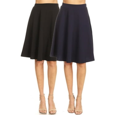 Women's Basic Stretchy Casual Solid A-Line Midi Skirts Pack of 2