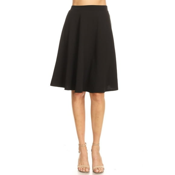 Women's High Waist Basic Stretchy Casual Solid A-Line Midi Skirts
