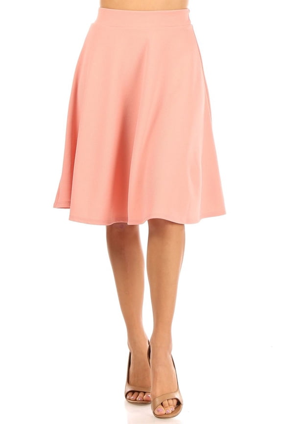 Women's High Waist Basic Stretchy Casual Solid A-Line Midi Skirts