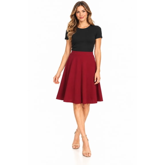 Women's High Waist Basic Stretchy Casual Solid A-Line Midi Skirts Burgundy 3XL