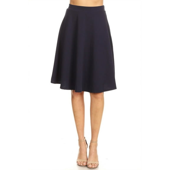 Women's High Waist Basic Stretchy Casual Solid A-Line Midi Skirts