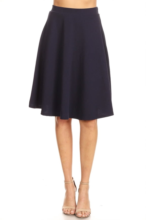 Women's High Waist Basic Stretchy Casual Solid A-Line Midi Skirts