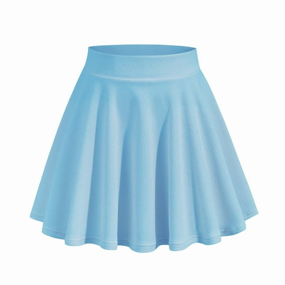 Women's Basic Stretchy High Waist Flared Plain Casual Mini Skater Skirt Short Pleated Skirts for Women