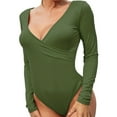 thumbnail image 1 of Women's Basic T-Shirt Bodysuit V Neck Thong Back Cotton Knit Long Sleeve Pure Color For Club Beach Party Cocktail Party Evening, 1 of 6