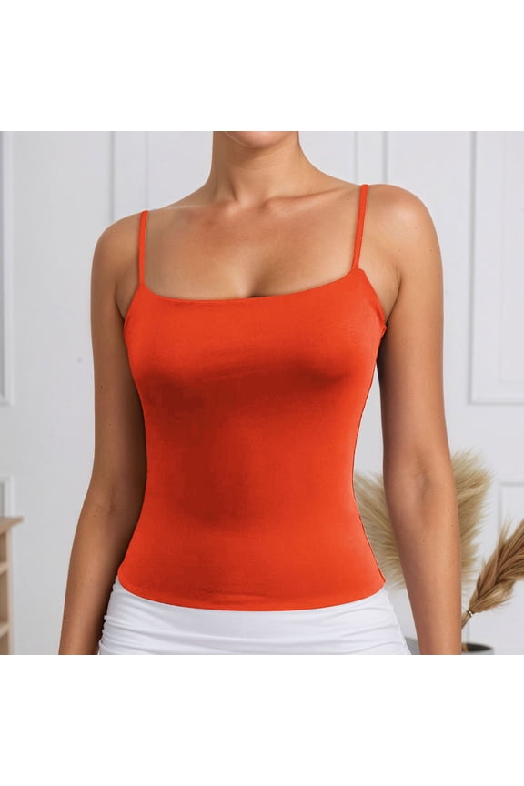 Women's Basic Tank Tops Sleeveless Casual Camisole Pure Color Strappy Layering Piece For Everyday Wear Vacation Outfit Leotard Women Top Womens T Shirts Adventure Top Women Fitted T Shirt Fitness Top