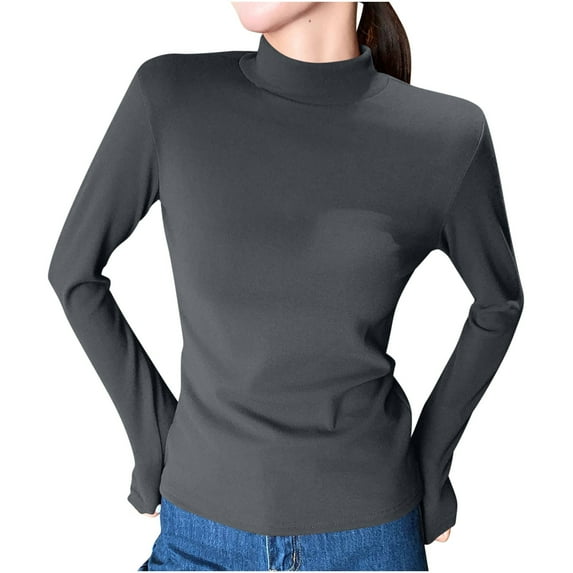 Women's Basic Tee Shirt Mock Neck Long Sleeve Tops Solid Slim Fit Shirt Pullover Soft Comfy Blouses