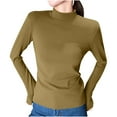 thumbnail image 1 of Women's Basic Tee Shirt Mock Neck Long Sleeve Tops Solid Slim Fit Shirt Pullover Soft Comfy Blouses, 1 of 4