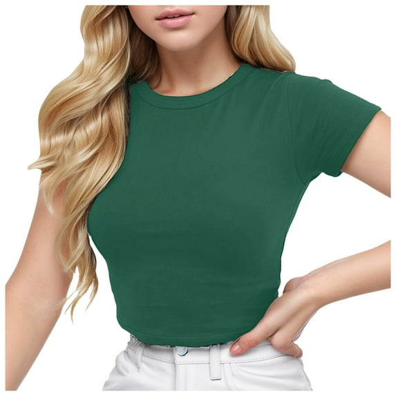 Women's Basic Teen Tee Workout Crewneck Short Sleeve Slim Fitted Casual Crop Top Oversized Tee for Women Long Sleeves T Shirts for Women Shirt Pack for Women Stripped Shirts for Women Long Sleeve