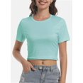 thumbnail image 1 of Women's Basic Teen Tee Workout Crewneck Short Sleeve Slim Fitted Casual Crop Top, 1 of 6