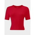 thumbnail image 1 of Women's Basic Teen Tee Workout Crewneck Short Sleeve Slim Fitted Casual Crop Top, 1 of 5