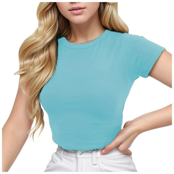 Women's Basic Teen Tee Workout Crewneck Short Sleeve Slim Fitted Casual Crop Top
