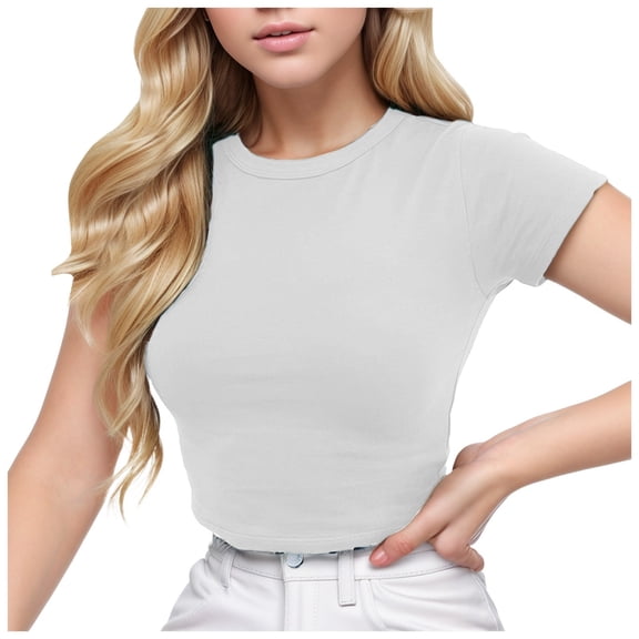 Women's Basic Teen Tee Workout Crewneck Short Sleeve Slim Fitted Casual Crop Top