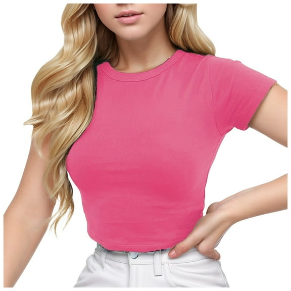 Women's Basic Teen Tee Workout Crewneck Short Sleeve Slim Fitted Casual Crop Top