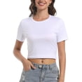 thumbnail image 1 of Women's Basic Teen Tee Workout Crewneck Short Sleeve Slim Fitted Casual Crop Top, 1 of 6
