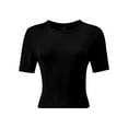 thumbnail image 1 of Women's Basic Teen Tee Workout Crewneck Short Sleeve Slim Fitted Casual Crop Top, 1 of 5