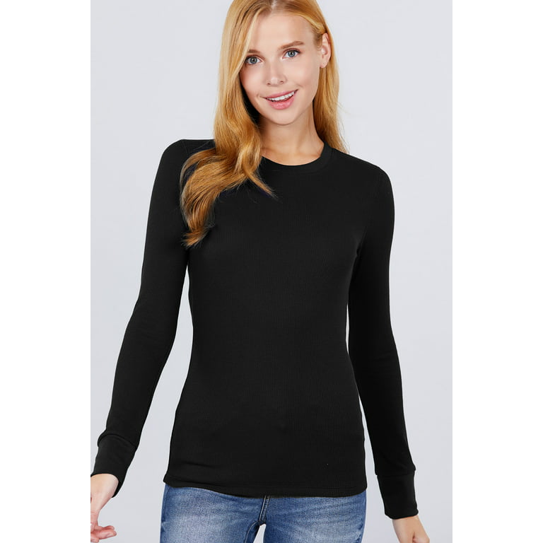 Slim Fit Women Crew Round Neck Long Sleeve Thermal Shirt Cotton