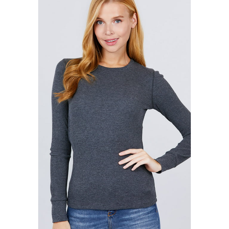 Women's Basic Thermal Long Sleeve Knit T-Shirt Crew Neck