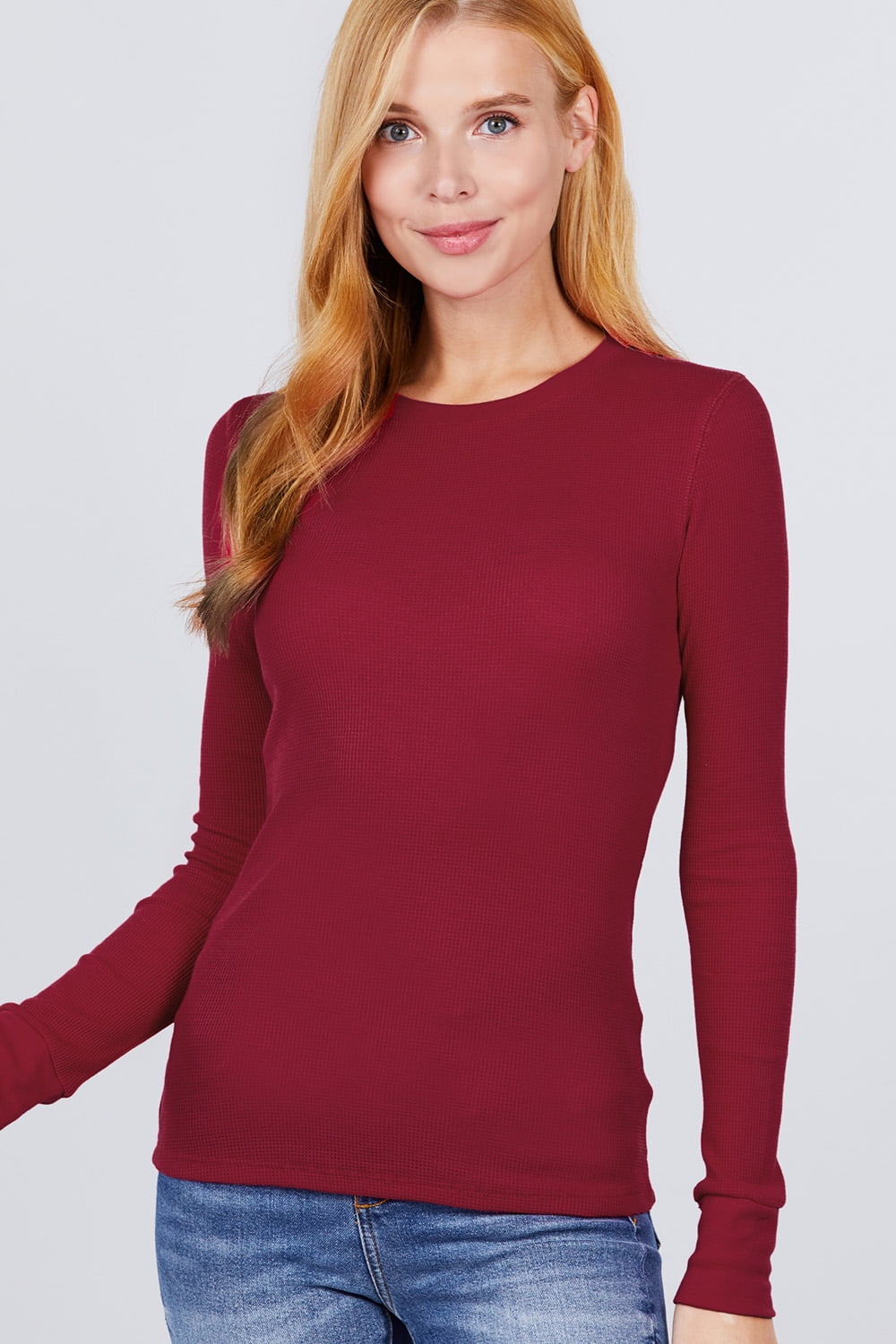 Women's Basic Thermal Long Sleeve Knit T-Shirt Crew Neck - Walmart.com