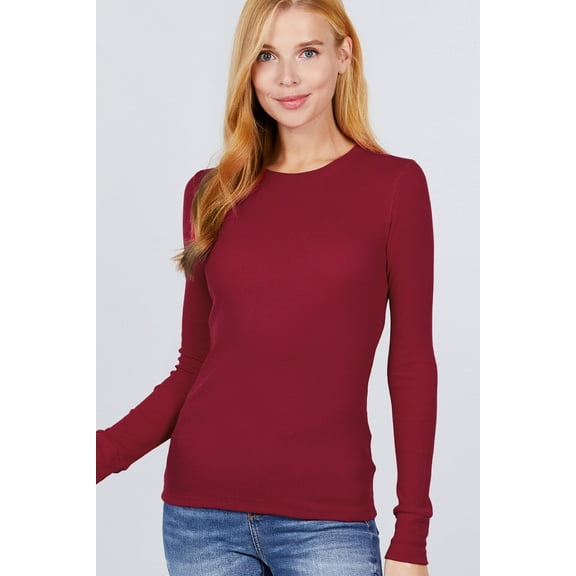 Women's Basic Thermal Long Sleeve Knit T-Shirt Crew Neck