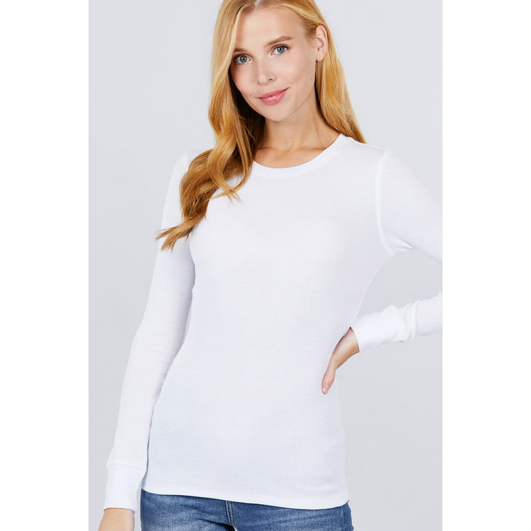 Womens Long sleeve Plain Basic Crew Neck Cotton Thermal T Shirt