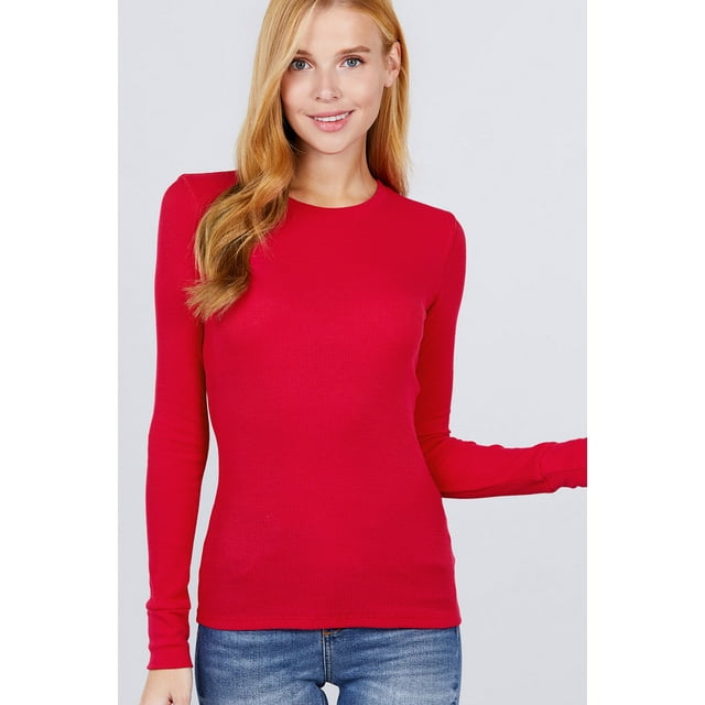 Women's Basic Thermal Long Sleeve Knit T-Shirt Crew Neck - Walmart.com