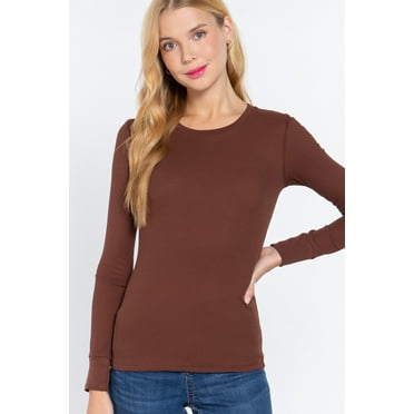 Women's Basic Thermal Long Sleeve Knit T-Shirt Crew Neck