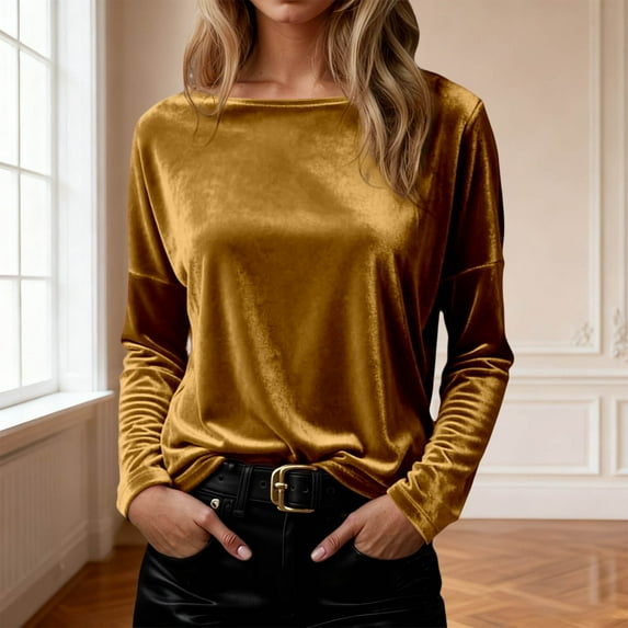 Women's Basic Top Long Sleeve Solid Color 2026 Spring Tee Crewneck Casual Regular Fit T-Shirt