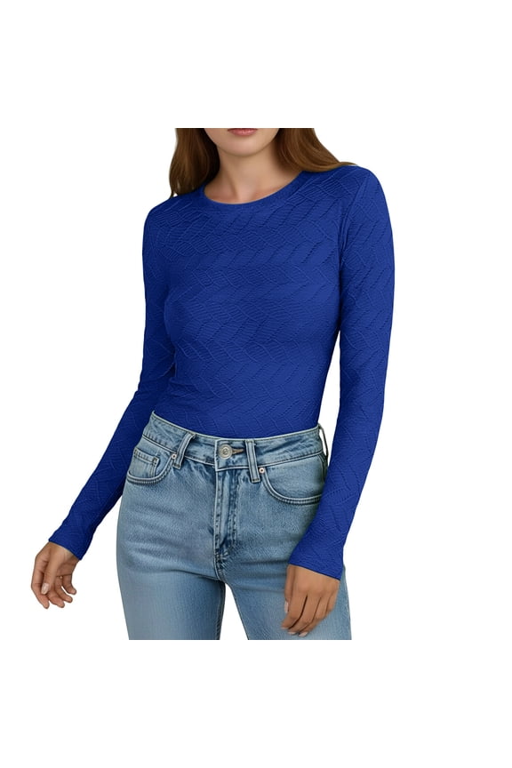 Women's Basic Tops Winter Crew Neck Solid Color Long Sleeve Wave Elegant Going Out Tops Pullover Stretchy Casual Trendy Plain Slimming Tops