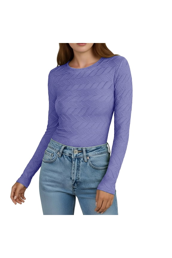 Women's Basic Tops Winter Crew Neck Solid Color Long Sleeve Wave Elegant Going Out Tops Pullover Stretchy Casual Trendy Plain Slimming Tops