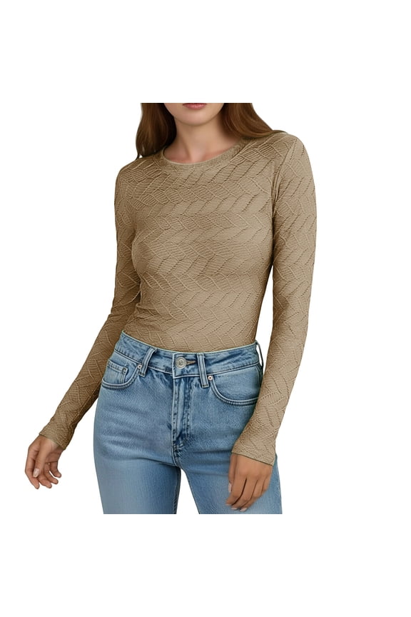 Women's Basic Tops Winter Crew Neck Solid Color Long Sleeve Wave Elegant Going Out Tops Pullover Stretchy Casual Trendy Plain Slimming Tops