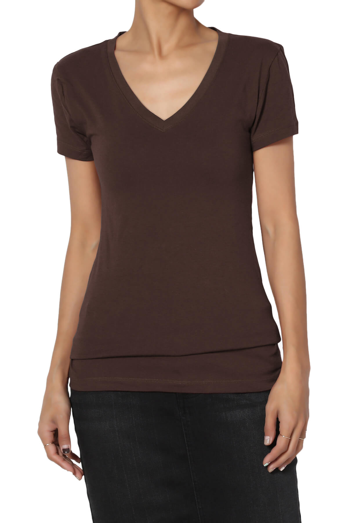 Women's Basic V Neck Short Sleeve T-Shirts Plain Stretch Cotton Spandex Top Tee - image 1 of 6