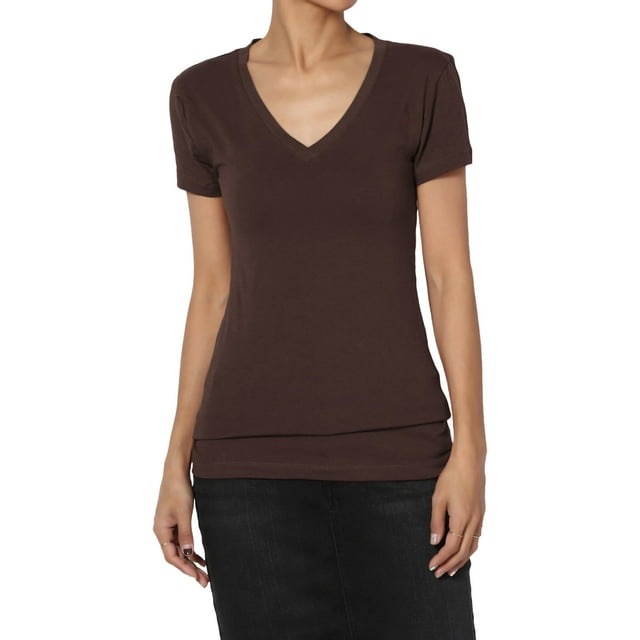 Women's Basic V Neck Short Sleeve T-Shirts Plain Stretch Cotton Spandex Top Tee