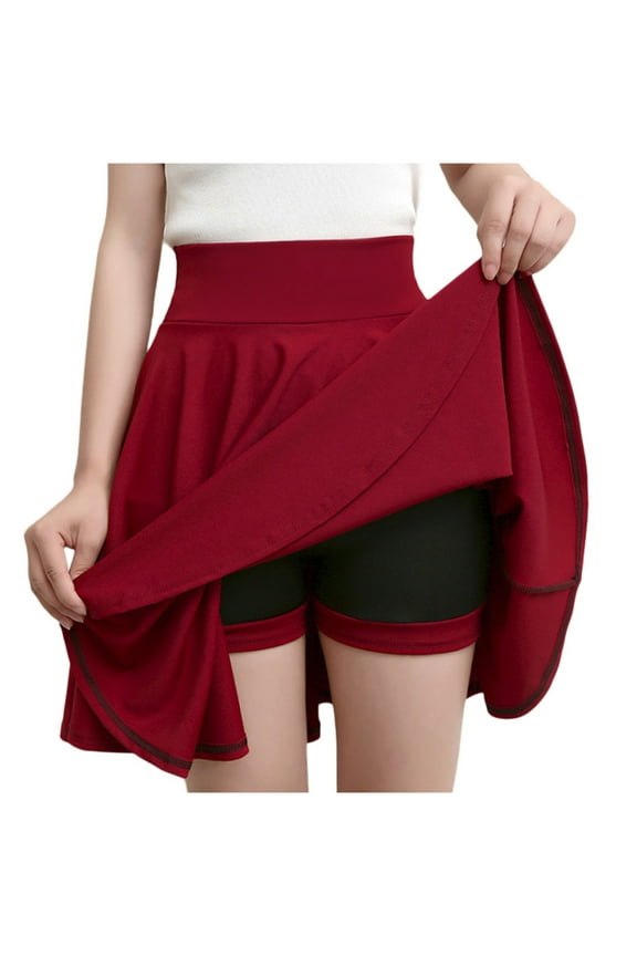 Women's Basic Versatile Skirt Plus Size Stretchy High Waisted Casual Flared A Line Mini Skater Skirt with Shorts