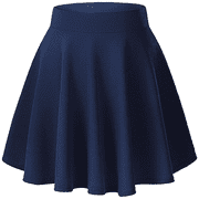 Womens Basic Versatile Stretchy Flared Casual Mini Skater Skirt Dark Blue XL