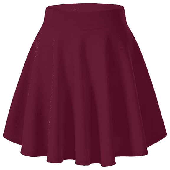 Women's Basic Versatile Stretchy Flared Casual Mini Skater Skirt Wine Red XXL