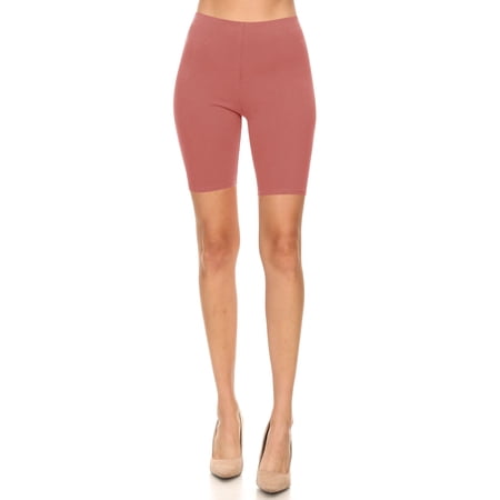 MOA COLLECTION Women's Solid Biker Shorts High-Waist Stretch Workout Pants
