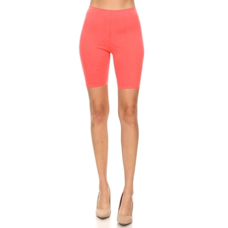 MOA COLLECTION Women's Solid Biker Shorts High-Waist Stretch Workout Pants