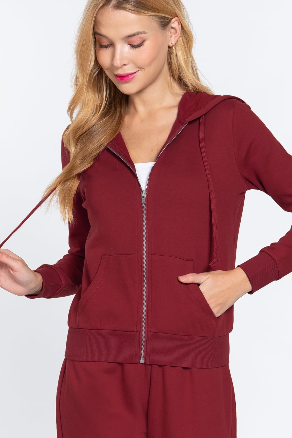 Women's Basic Zip Up Fleece Hoodie Jacket Lightweight w/ Pockets