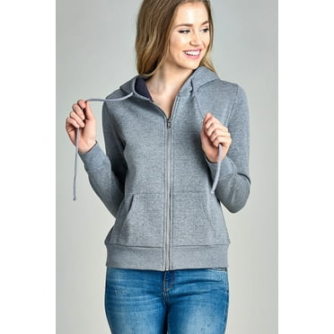 Women's Basic Zip Up Fleece Hoodie Jacket Lightweight w/ Pockets