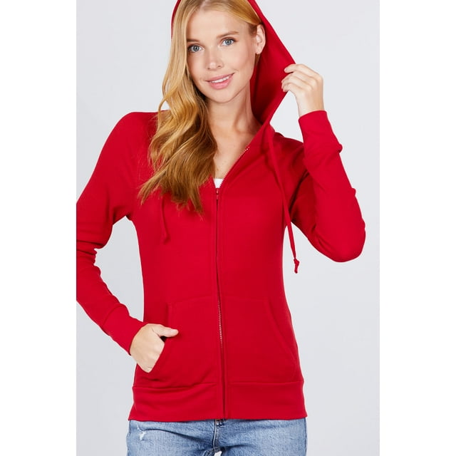 Women's Basic Zip Up Hoodie Thermal Jacket Lightweight Pockets Drawstrings