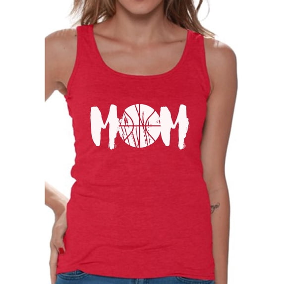 Women's Basketball MOM Sport Mom Graphic Tank Tops White Mother's Day Gift Idea