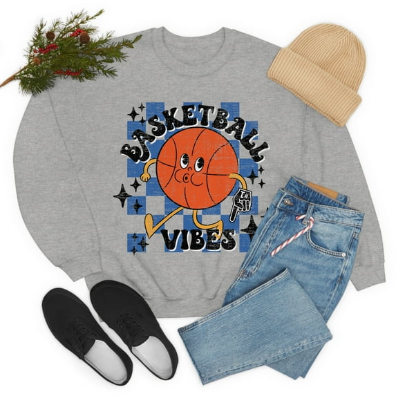 Women's Basketball Vibes Sweatshirt, Retro Basketball Lover Shirt for Her Sport Grey XL