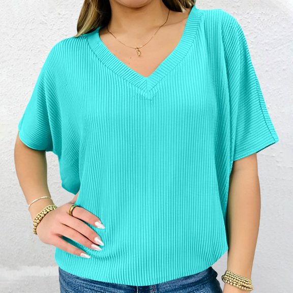 Women's Bat Wing Knit Top - V Neck Sleeveless Summer Shirt in Soft Polyester, Relaxed Fit for Casual & Weekend Wear