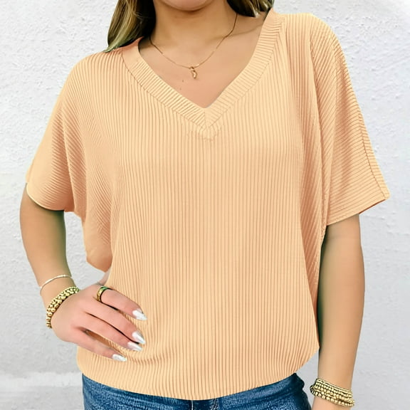 Women's Bat Wing Knit Top - V Neck Sleeveless Summer Shirt in Soft Polyester, Relaxed Fit for Casual & Weekend Wear