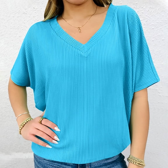 Women's Bat Wing Knit Top - V Neck Sleeveless Summer Shirt in Soft Polyester, Relaxed Fit for Casual & Weekend Wear