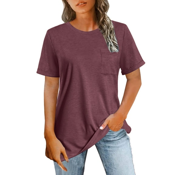 Women's Bateau Sleeve Top – Round Neck Short Sleeve Casual Shirt, Solid Color Blouse